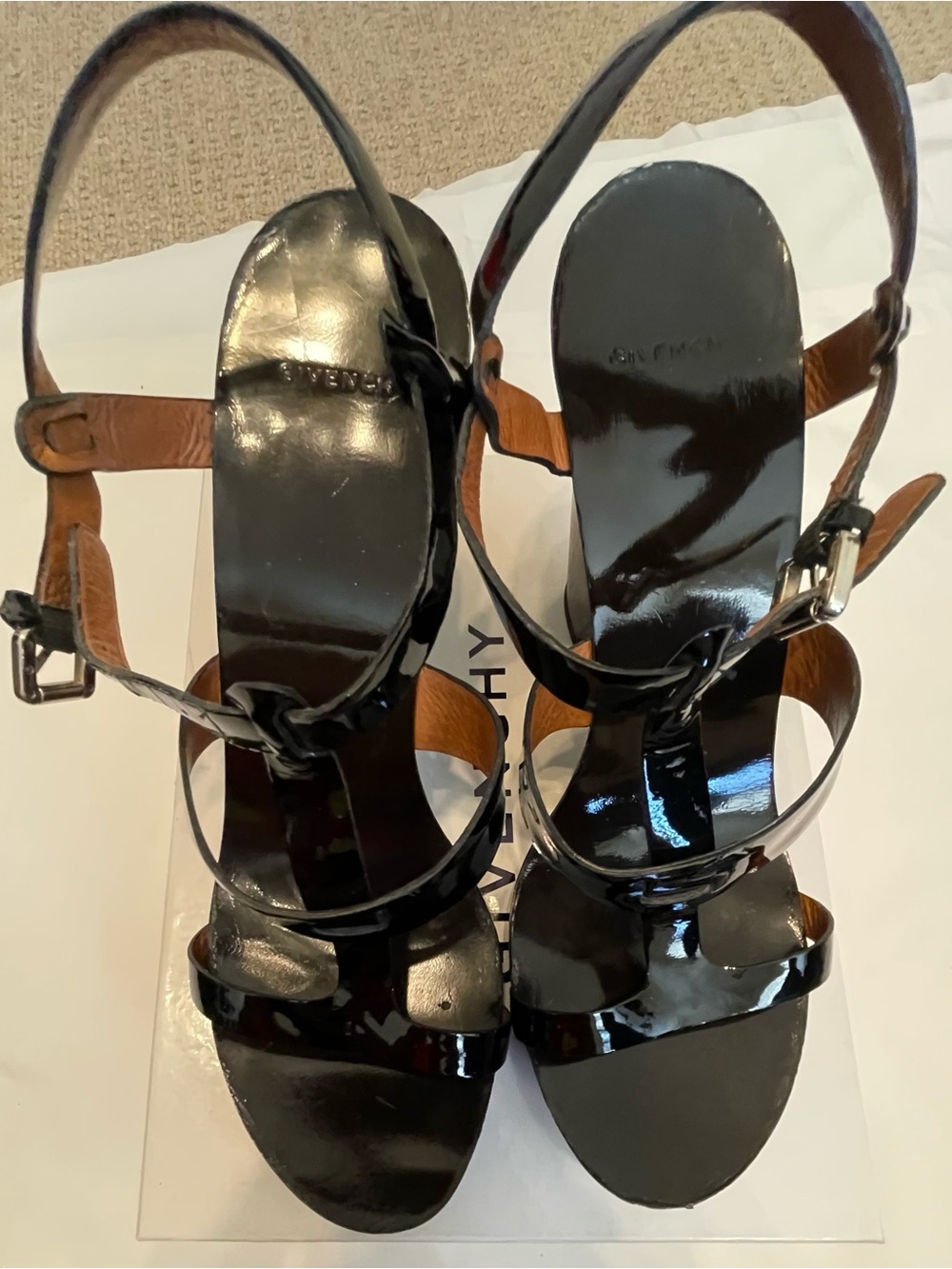 Givenchy Black Patent Leather Platform Sandals Heels Size 41